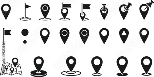 Location pin icons set map markers navigation GPS place pointer destination vector flat collection symbols