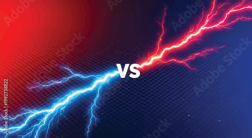 Electric blue and red lightning bolts on a versus background with a textured effect