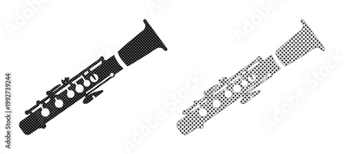 Clarinet musical instrument vector icons, black silhouette and outline woodwind symbols, classical music equipment for orchestra and jazz design