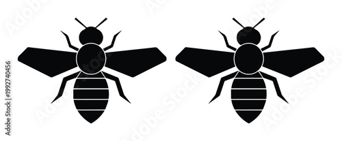 Minimalist honey bee silhouette vector, black bumblebee icons on white background, geometric insect graphic set for organic branding and logo design