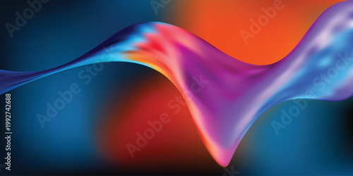 Abstract fluid form with vibrant colors of blue pink and orange blending together
