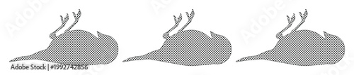 Minimalist dead bird silhouettes, gray avian carcass vector icons, set of three deceased sparrow shapes for environmental or warning concepts