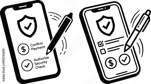 Secure mobile payment and digital signature on smartphone screen protection shield symbol with checkmark online transaction safety vector security