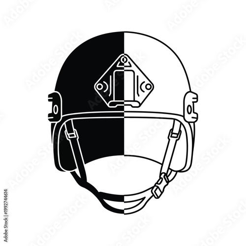 Modern tactical military helmet illustration featuring a striking black and white split design, symbolizing contrast and protection in a minimalist graphic style