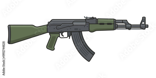 Illustration of a Kalashnikov automatic rifle, a classic firearm design known for its reliability and widespread use in military and civilian contexts globally