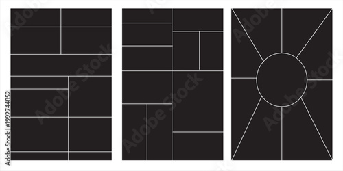 Image collage layout template. Beige mosaic mood board grid collection. Picture frame set. Photo album idea for banner, poster, comic page, flyer, brochure, booklet, memory wall design. Vector pack