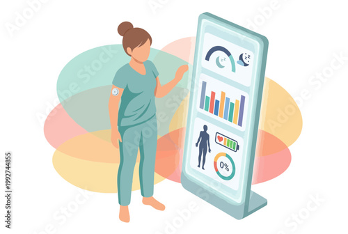 Woman Using Smart Mirror for Biohacking and Health Metrics Tracking