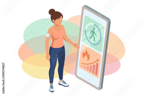 Woman Using Smart Mirror for Health Biohacking and Fitness Tracking