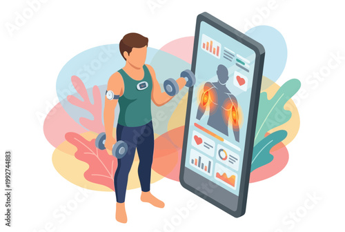 Smart Mirror Biohacking and Fitness Tracking Isometric Illustration