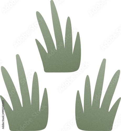 Three Textured Green Grass Patch Illustrations Isolated on a White Background
