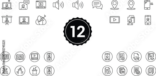 Online education icons set e learning communication media symbols vector illustration collection modern line design