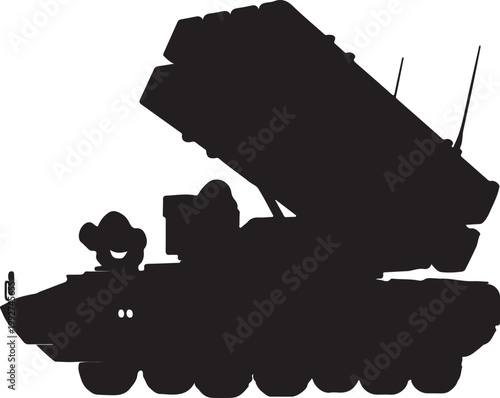 A cartoon missile launcher with satellite dish on a flat surface.