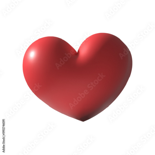 Vibrant red three-dimensional heart symbol rendered with a glossy finish, perfect for expressing love, romance, and affection