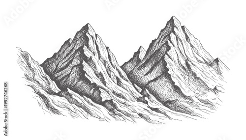 Of jagged mountain peaks in grayscale mountains rocky