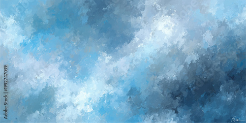 Abstract Blue Oil Paint Texture Background with Painterly Sky and Cloud Effect Vector