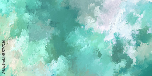 Abstract Teal and Mint Green Oil Paint Texture Background with Painterly Brushstrokes