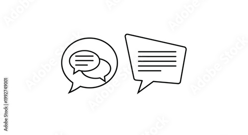 Simple line icons of speech bubbles and chat boxes representing communication, social interaction, and digital messaging concepts.