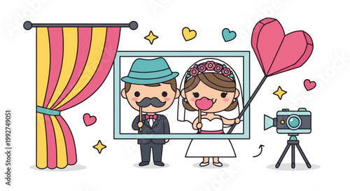 Wedding couple on video call during live stream.