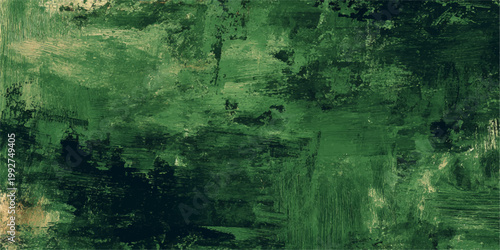 Abstract Dark Green Hand Painted Texture Background with Expressive Brushstrokes and Distressed Grunge Effect