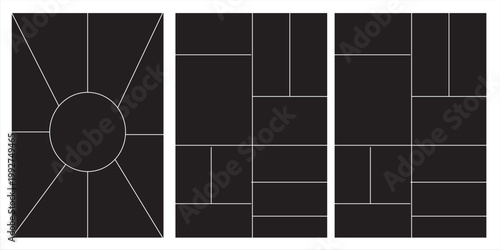 Image collage layout template. Beige mosaic mood board grid collection. Picture frame set. Photo album idea for banner, poster, comic page, flyer, brochure, booklet, memory wall design. Vector pack