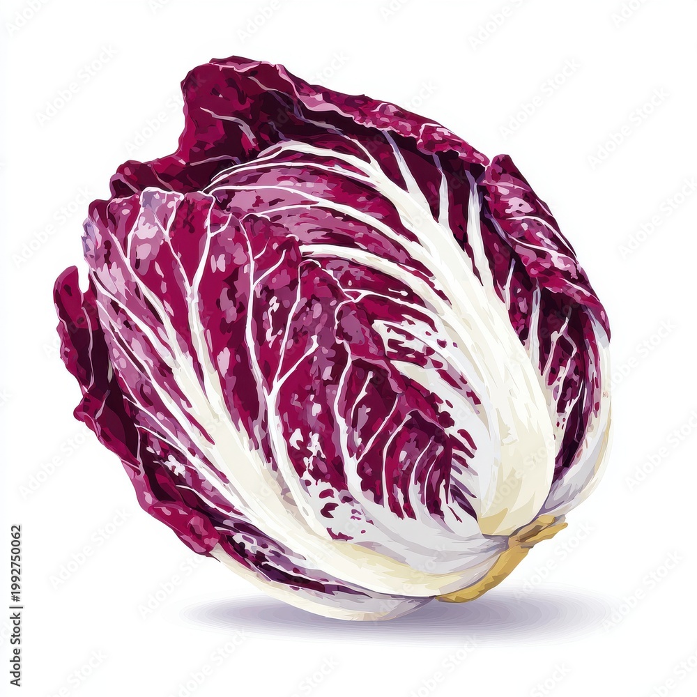 Obraz premium Vibrant Red Radicchio Vegetable Isolated on White Background With Detailed Leaf Texture