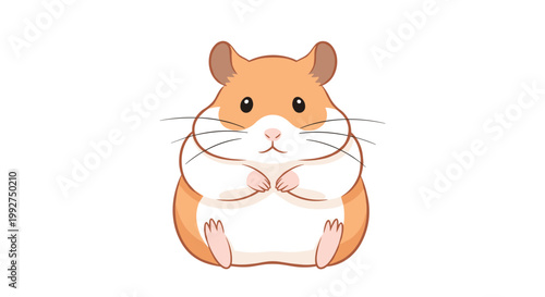 Cute chubby golden hamster sitting and looking forward with its small paws together on a clean white background for nature projects.