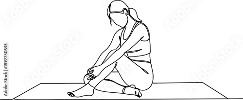 Continuous line drawing, woman sitting, yoga pose, minimalist illustration