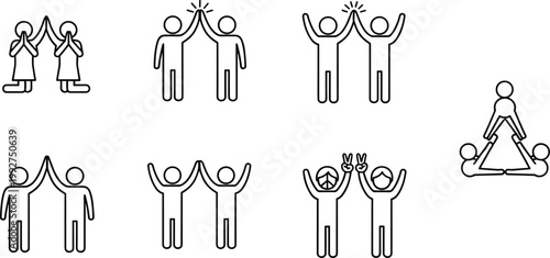 Teamwork collaboration line icons set people unity partnership success support community vector outline collection symbols