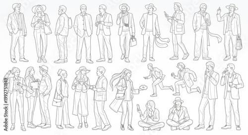 Collection of Ancient Chinese Figures in Traditional Clothing.