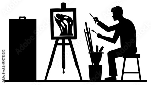 artist painting on black background