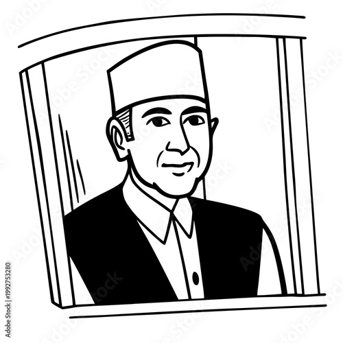 Lal Bahadur Shastri portrait in minimal black and white line art