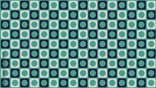 Teal and blue geometric seamless pattern with retro squares and circles, modern minimalist background for corporate and tech design