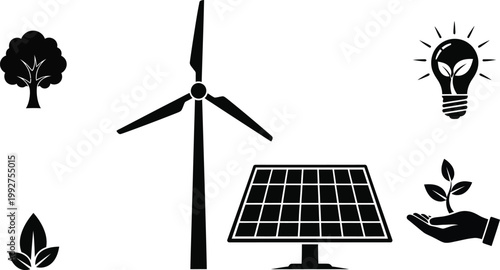 renewable energy sources flat design vector illustration with wind solar and eco power