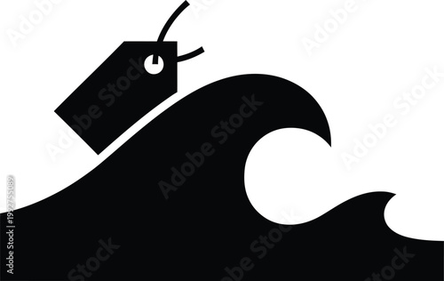 Price tag floating on ocean wave vector