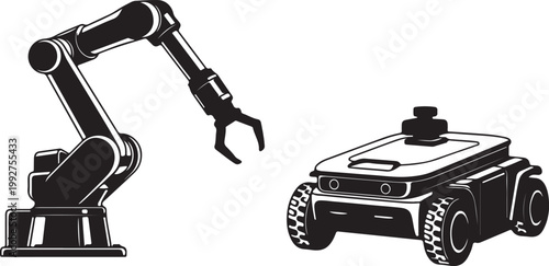 Futuristic military tank, armored vehicle, missile launcher, black and white vector