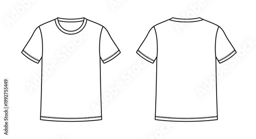 Simple line drawing of a blank t shirt showing front and back views