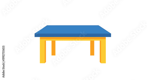 Simple illustration of a blue table with yellow legs in a flat design