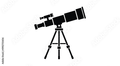 Simple black silhouette of a telescope on a tripod stand