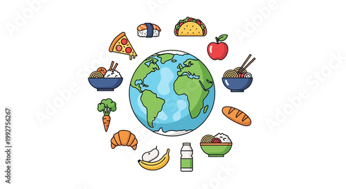 Global Cuisine, Food Around World, Earthy Nutrition, International Dishes Vector