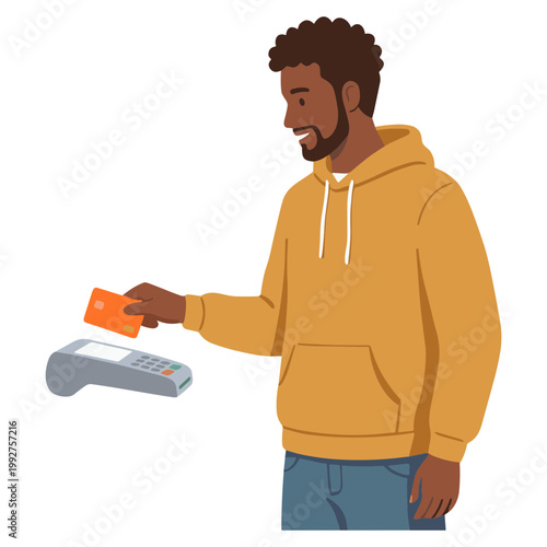 Man paying with card at terminal in store