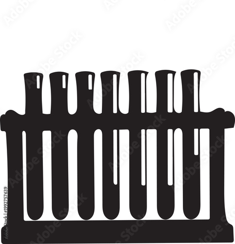 A black silhouette of a test tube rack holding multiple vials silhouette
