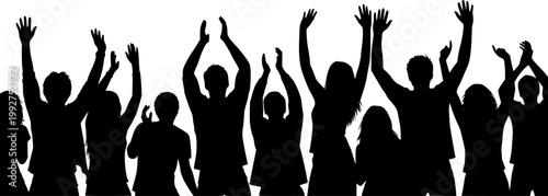 Applause crowd silhouette, cheerful people. Concert, party. Funny cheering, isolated vector
