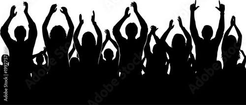 Applause crowd silhouette, cheerful people. Concert, party. Funny cheering, isolated vector
