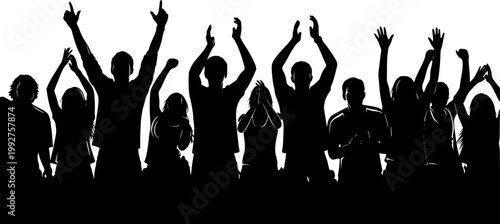Applause crowd silhouette, cheerful people. Concert, party. Funny cheering, isolated vector
