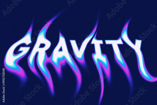 Photos Stylized gravity text with melting neon glow and futuristic distortion effect