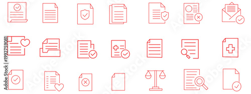 Legal document line icons set. Contract, agreement, law, signature, notary, legal brief, court, compliance, terms conditions and more. vector illustration