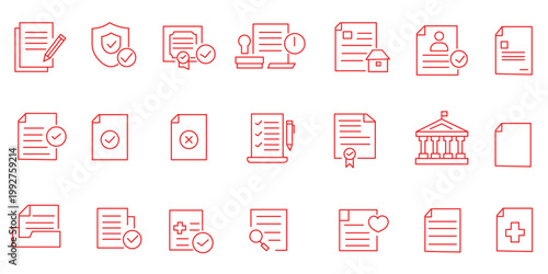 Legal documents icon set. Editable line icons. Vector illustration.