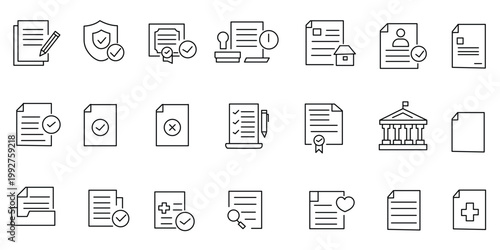 Legal documents icon set. Editable line icons. Vector illustration.