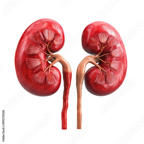 A detailed illustration of two human kidneys anatomy isolated on transparent background
