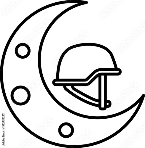 Military Helmet and Crescent Moon Outline Icon